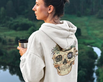 Floral Mushroom Skull, Botanical Skull Mushroom Hoodie, Flowery Fungi Sweatshirt