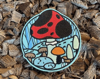 Garden Mushroom Patch, Fungi Iron On Patch, Magic Mushroom Embroidered Applique