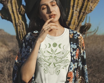 Luna Moth Mushroom Shirt, Moon Phases Moth TShirt, Crystal Mushroom Tee
