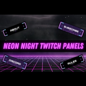 Neon Night Twitch Panels Set | 28 Pack | Purple Theme Cyberpunk