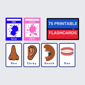 Haïtiaans Creoolse Flashcards, 75 Flashcards, Flashcard afdrukbaar, Flashcardbundel, ondersteuning van Haïtiaanse kleine bedrijven