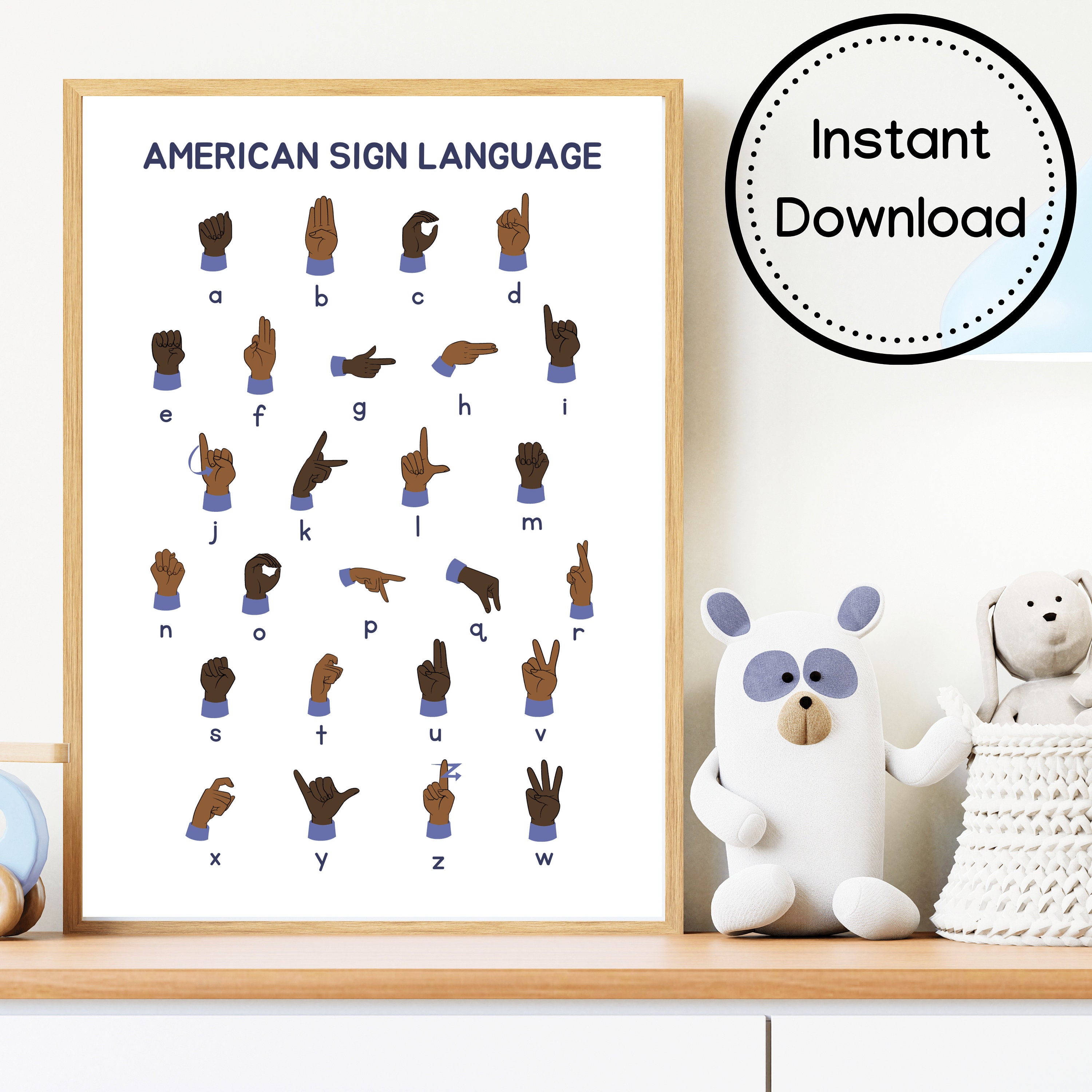 American Sign Language Alphabet Poster, Educational Poster Kid's Wall