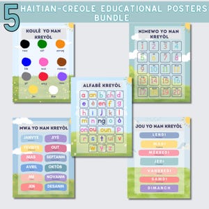 Haitian Kreole Poster, Kinderwandkunst, Lernposter, zweisprachig, druckbar, Haitianisch Kreolen lernen, Haitianisch Small Business unterstützen