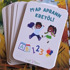 Haitian Creole Karteikarten | Physische Karteikarten | 3-in-1 Alphabet, Zahlen und Farben | Unterstützen Sie Haitian Small Business
