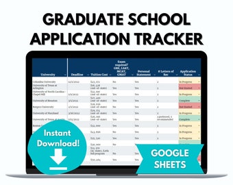 Graduate School Application Tracker | GOOGLE SHEETS | Med School Masters Doctorate Ma PhD Law Application Planner | Grad School Spreadsheet