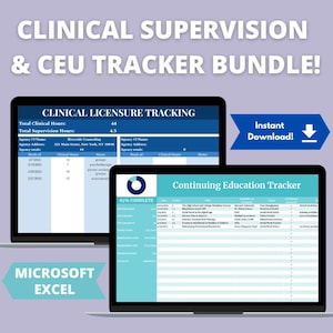 Pacote de Supervisão Clínica e Rastreador de CEU | MICROSOFT EXCEL | Rastreador de Horas de Licenciamento Clínico Lcsw | Horas de Educação Continuada de Estágio