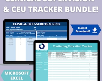 Clinical Supervision & CEU Tracker Bundle | MICROSOFT EXCEL | Lcsw Clinical Licensure Hours Tracker | Internship Continuing Education Hours