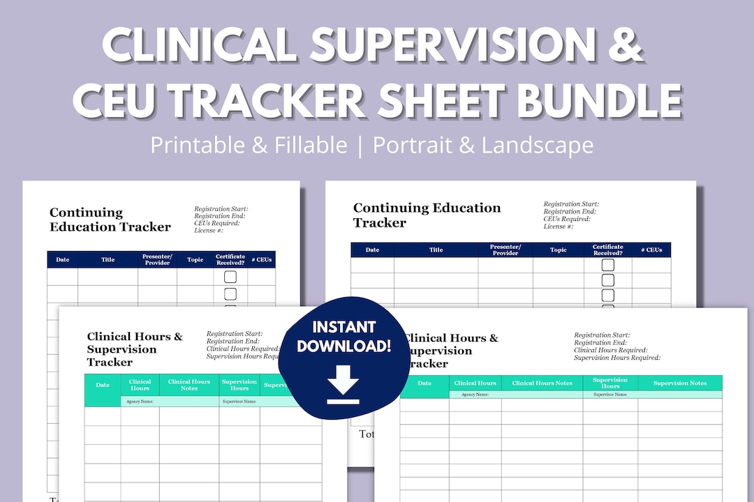 Clinical Supervision & CEU Tracker Bundle PRINTABLE, FILLABLE Clinical