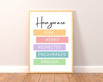 You Are Enough Wall Art, DIGITAL DOWNLOAD, Therapy Counseling Office Decor, Mental Health, Positive Affirmations Printable, Welcome Sign