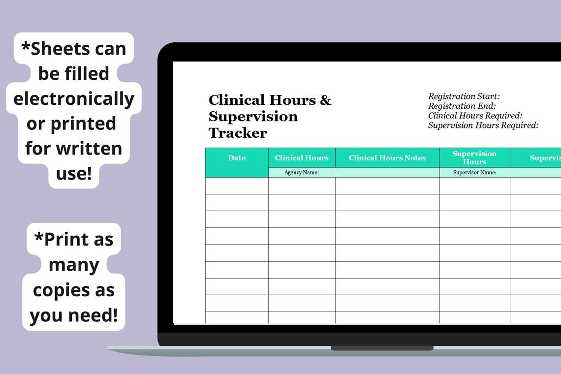 Clinical Supervision & Licensing Hours Tracker Sheet DIGITAL DOWNLOAD