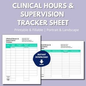 Clinical Supervision & Licensing Hours Tracker Sheet | DIGITAL DOWNLOAD | Printable, Fillable | LCSW Hours Log | Clinical Social Work Notes