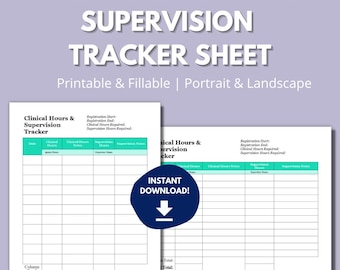 Clinical Supervision & Licensing Hours Tracker Sheet | DIGITAL DOWNLOAD | Printable, Fillable | LCSW Hours Log | Clinical Social Work Notes