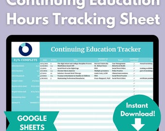 CEU Tracker | GOOGLE SHEETS | Continuing Education Hours Digital Log for Social Workers, Nurses, Psychologists, Teachers, Accountants, etc.