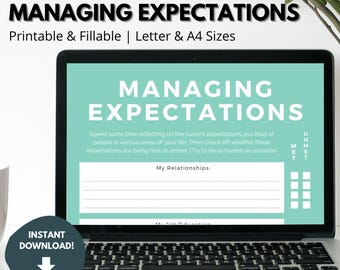 Managing Expectations Worksheets | Setting Expectations Template | Mental Health Counseling Therapy Tool | Journal | PRINTABLE & FILLABLE