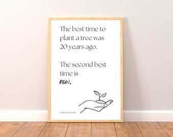The Second Best Time is Now Quote Wall Art | Inspirational Motivational Printable Decor | Therapy Counseling Mental Health Affirmation Print