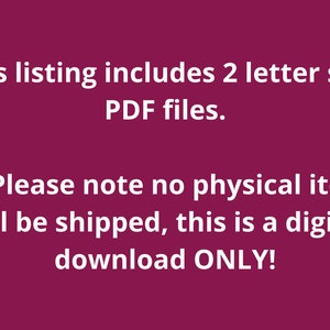 May include: Text on a purple background that reads: This listing includes 2 letter size PDF files. **Please note no physical item will be shipped, this is a digital download ONLY!**