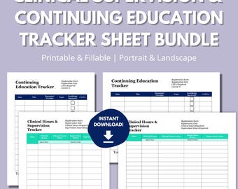Clinical Supervision & CEU Tracker Bundle | PRINTABLE, FILLABLE | Clinical Licensure Hours Tracker Lcsw | Continuing Education Ce Ceu Hours
