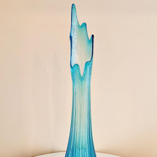 LE Smith Colonial Blue Swung Glass Vase | MCM Floor Vase, 28.25" Tall