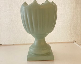 Vintage Eugene White California Pottery Matte Jade Green Ruffled Edge Pedestal Flower Pot/Planter | Mid Century | USA Pottery