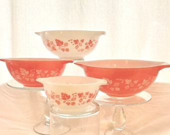 Vintage Pyrex Pink Gooseberry Cinderella Mixing Bowls Set/4