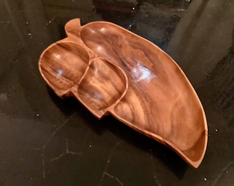 Vintage Monkey Pod Wood Serving Tray | Leaf Shaped, Hand Carved, Philippines