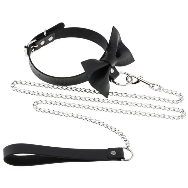 Collier de cou en cuir, collier col collier choker chaîne laisse, accessoire de jeu de rôle réglable collier d’amour pour couples