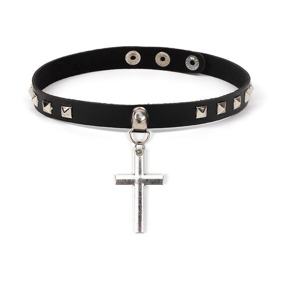 Black Cross Pendant Choker Gothic Leather Rivet Jewelry Trendy - Etsy