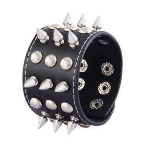 Spike Studded Rock Punk Biker Wide Strap Leather Bracelet Set Gothic Rivet Buckle Wristband for Men Women