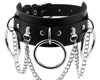 Cool Punk Gothic Choker Collar for Women and Men Black PU Leather Vingate Necklace Adjustable