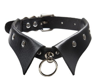Gothic PU Leather Chokers Black Studded Collar Choker with Ring Rock Choker Necklaces Adjustable Nightclub Party for Women and Girls