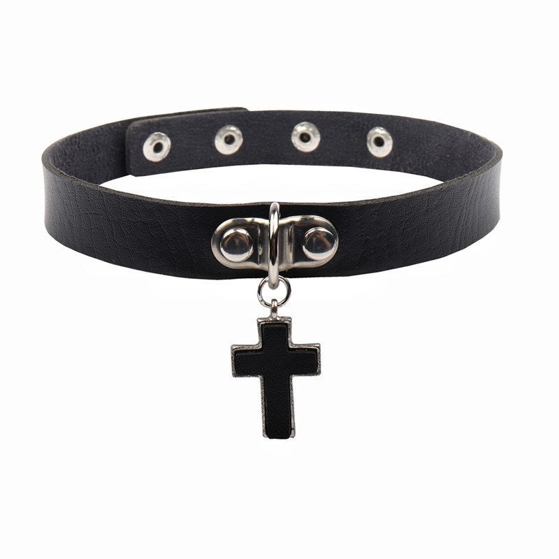 Harajuku Punk Collar Choker Necklace the Cross Pendant Genuine - Etsy ...