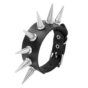 Spiked Punk Bracelet, Rivets Bracelet Goth Black, Leather Wristband with Metal Studded Spike Rivets Bangle Cuff