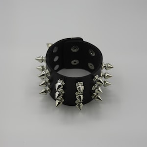 Unisex Black Metal Spike Studded Punk Rock Biker Wide Strap Leather Bracelet (5cm Wide - Spike Black)