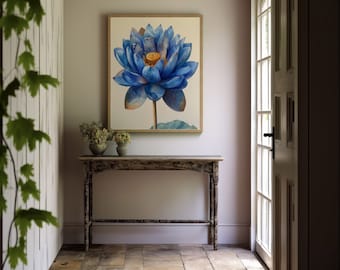 Lotus Flower Watercolor Digital Download Wall Art, Zen Spa Wall Art Print