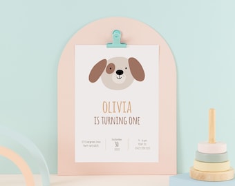 Bearbeitbare Kindergeburtstag Einladungsvorlage | Boho Welpe | Druckbare Einladung | Maßgeschneiderter digitaler Download | Sofortige personalisierte Vorlage