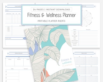Health and Wellness Fitness Planner | Printable Planner Inserts | A5 & Half Letter | Exercise Log | Meal Plan | Self-Care | Habit Tracker