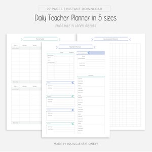 Planificador diario imprimible para maestros / Agenda para maestros, Planificador de lecciones, Sin fecha / A4, A5, B6, Carta, Media carta / Descarga instantánea