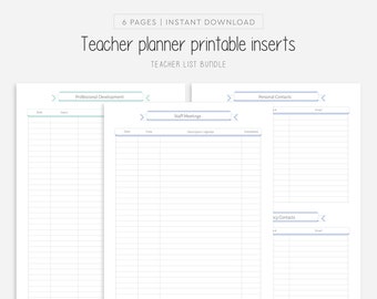 Teacher List Bundle Inserts | Meeting, Allergies, Communication | Teacher Printable | A4, A5, B6, Letter, Half Letter | Instant Download PDF