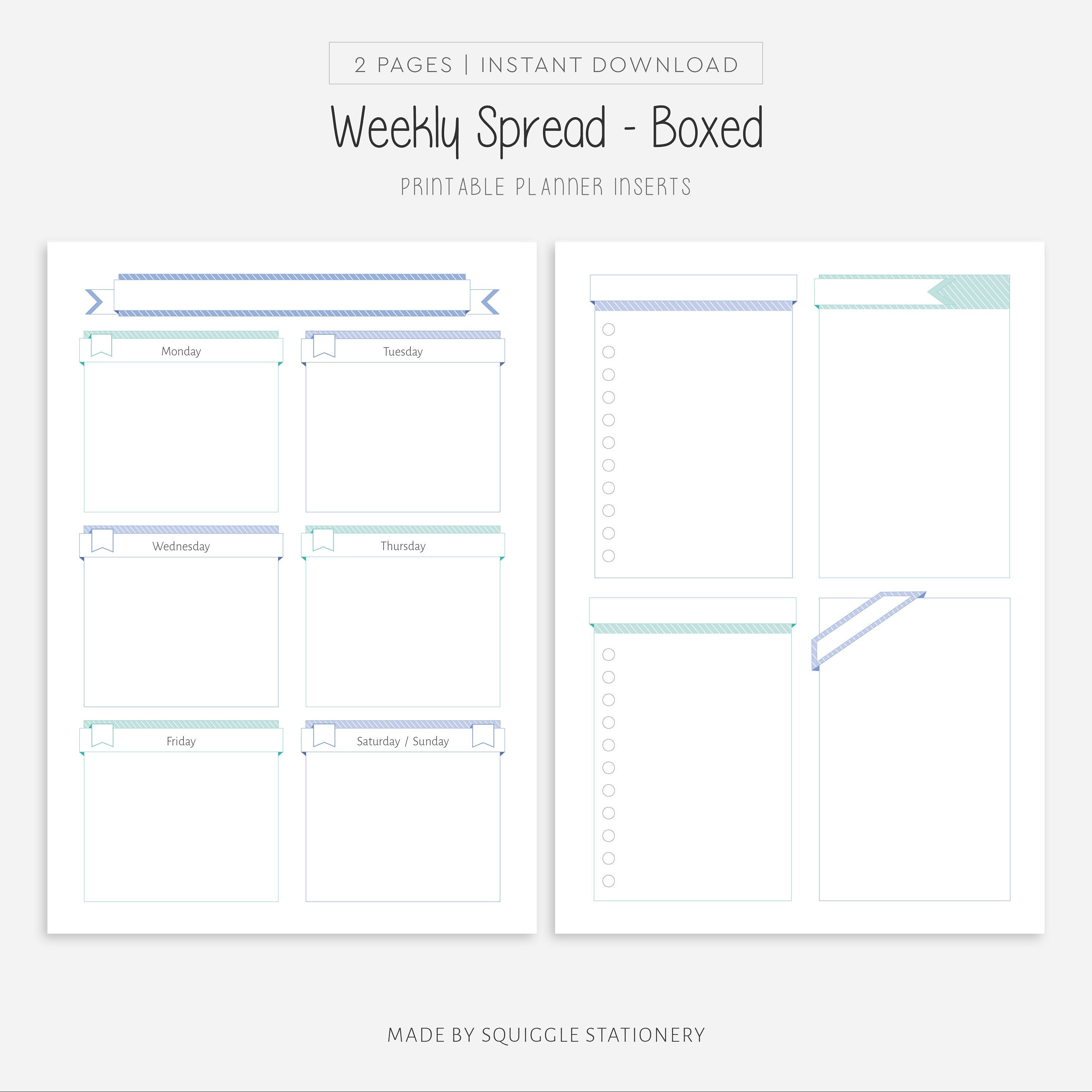 Boxed Weekly Spread Printable | Download Template PDF | Printable ...