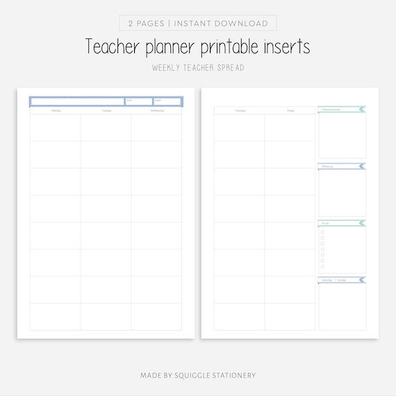 Undated Weekly Teacher Planner | Daily Template PDF | Teacher Printable Planner | A4, A5, B6, Letter, Half Letter | Instant Download