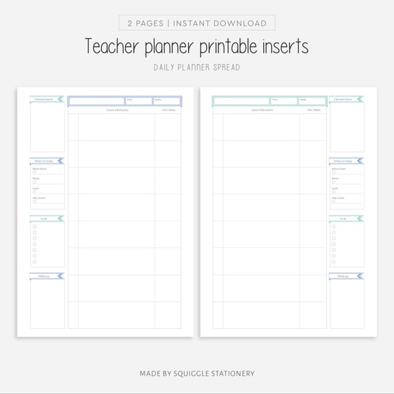Undated Daily Teacher Planner Spread | Daily Template PDF | Teacher Printable Planner | A4, A5, B6, Letter, Half Letter | Instant Download