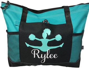 Personalized Cheerleader Tote Bag with Silhouette (5 Colors to Choose From)
