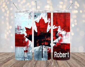 Vaso personalizado de Canadá de 20 oz. de acero inoxidable de doble pared con diseño artístico grunge