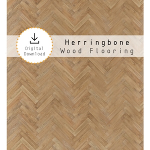 Puede incluir: Una descarga digital de un patrón de suelo de madera de espiga sin costuras. El patrón está en tonos de marrón y beige.