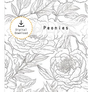 Digital Download - Peony Coloring Page - High Resolution Printable 8.5&quot; x 11&quot; Coloring Book Page