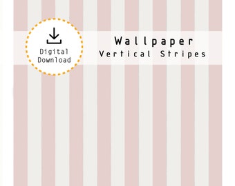 Papel pintado de rayas anchas de color rosa claro vertical imprimible en miniatura 1:12 en una hoja de 8,5"x 11". Descarga digital de alta resolución jpg y pdf.