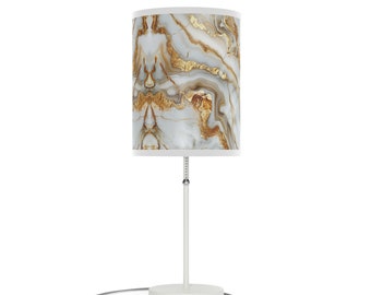 White and gold marble print Lamp on a Stand, US|CA plug