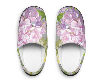 Lavender Hydrangea Print Women's Indoor Slippers