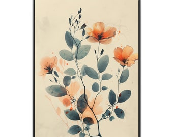 Sage and Peach Floral Print - Gallery Canvas Wraps, Vertical Frame