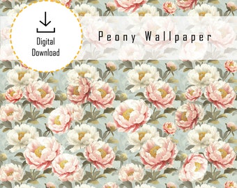 Miniature 1:12 Peony Wallpaper - Printable Wallpaper on 8.5" x 11" sheet. High resolution digital download jpg and pdf.